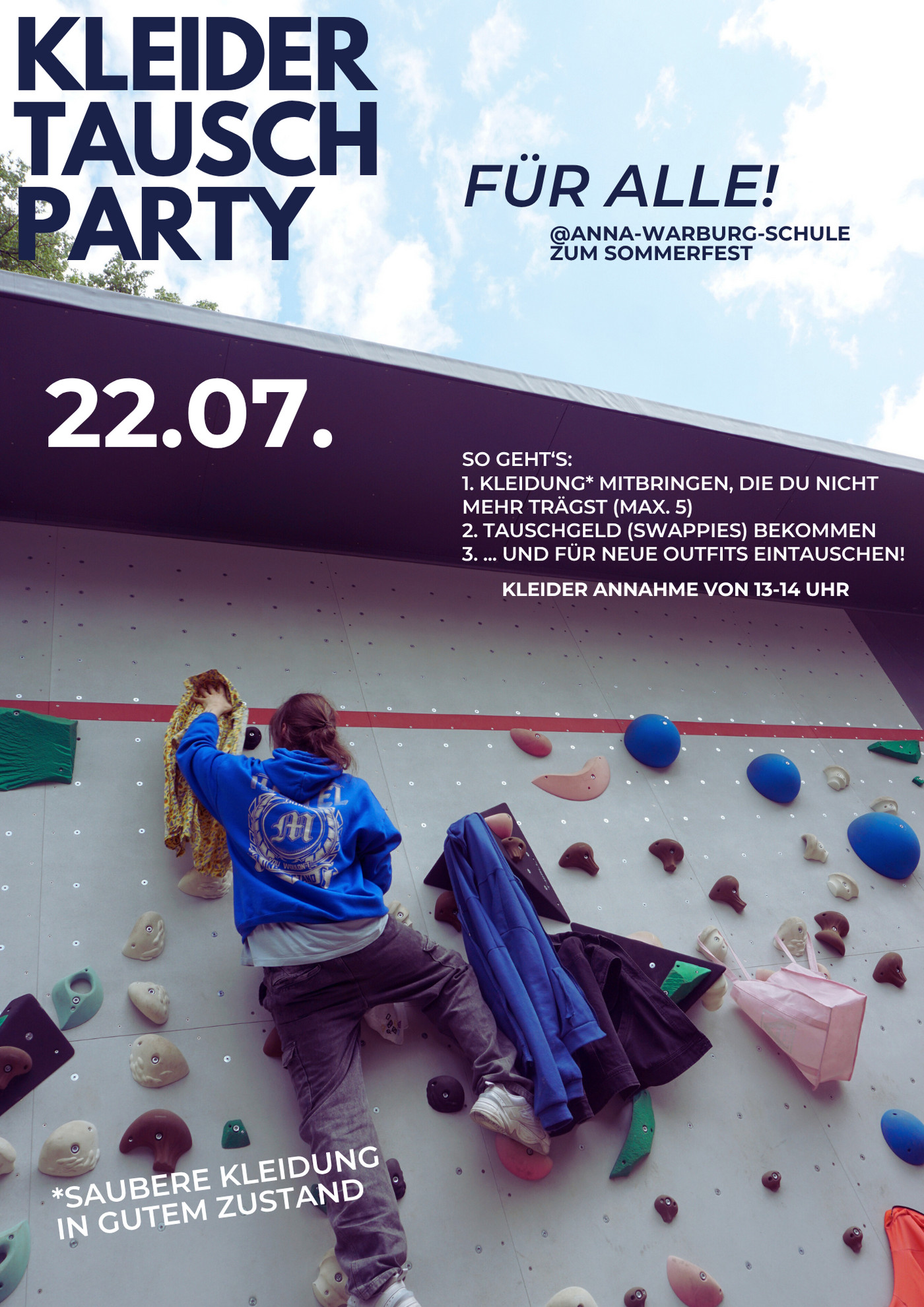 Kleidertauscher am Boulderturm mit Infos zur Kleidertauschparty am 22.07.