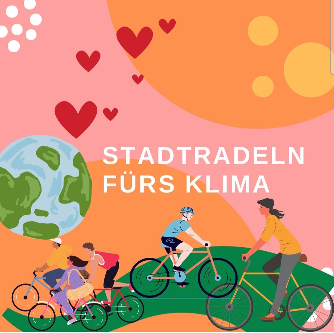 Bild mit Weltkugel und Fahrradfahrern: Stadtradeln fürs Klima