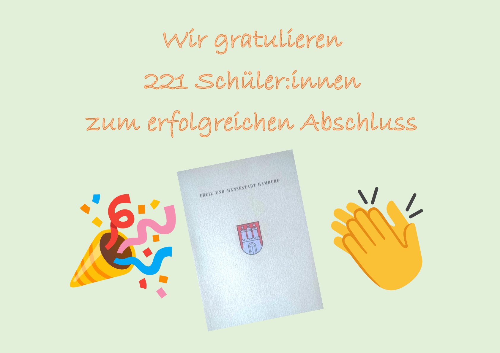 Bild mit Gratulation an 221 Absolventen